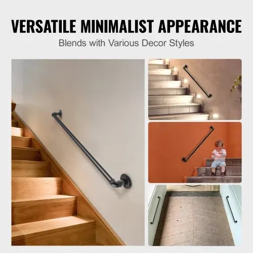 VEVOR Retro Wasserrohr Handlauf 60cm Industrieller Geländer Schutzbügel Handlauf Kohlenstoffstahl + Mattes Finish Geländer Retro Industrie 200kg Traglast ideal für Handläufe im Innen-/Außenbereich – Bild 5