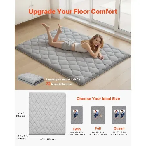 VEVOR japanische Futon-Matratze (2032 x 1524 x 89 mm), faltbare Tatami (Queen Size), Bodenmatratze mit Aufbewahrungstasche & Befestigungsmaterial, 9-lagige Schlafmatte für Meditation Yoga, Grau VEVOR japanische Futon-Matratze (2032 x 1524 x 89 mm), faltbare Tatami (Queen Size), Bodenmatratze mit Aufbewahrungstasche & Befestigungsmaterial, 9-lagige Schlafmatte für Meditation Yoga, Grau