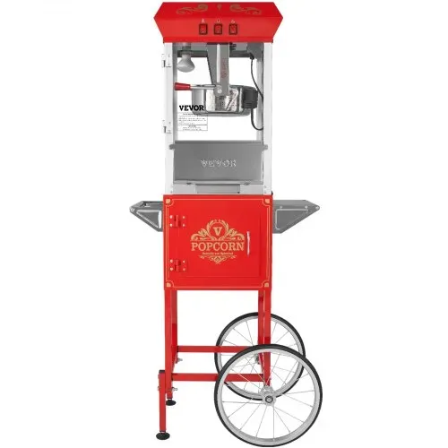 VEVOR Popcornmaschine Popcornautomat Popcorngerät mit Wagen 850 W Popcornmaschine 8 oz Kessel für 48 Tassen pro Ladung, Popcornmaschine mit gehärtetem Glas, inkl. 4 Schaufeln, Kino-Stil, rot – Bild 10