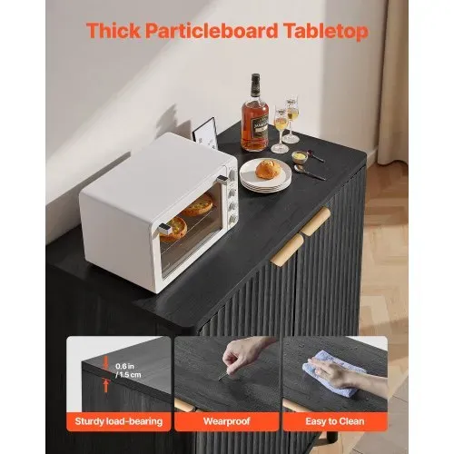 VEVOR Sideboard Küchenschrank mit 2 Ablageflächen, Buffetschrank im mittelalterlichen Stil für Wohnzimmer Eingangsbereich Küche, Aufbewahrungsschrank 80 x 37,5 x 80 cm Küchenbuffet Schwarz – Bild 4