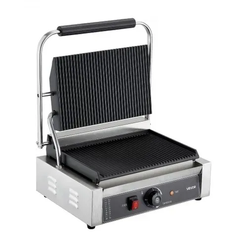 VEVOR kommerzieller Panini-Grill Kontaktgrill 2200 W für Sandwiches Steak Bacon Hamburger, Sandwichmaker Pressgrill aus Edelstahl mit Griff & Temperaturregelung & 34 x23 cm Heizplatte, Paninipresse – Bild 8