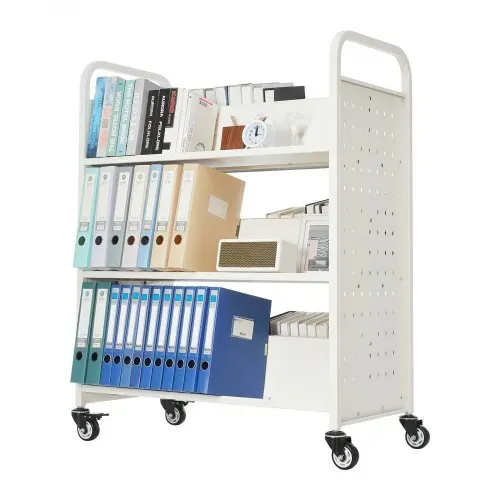 VEVOR Bücherwagen, 150kg Tragkraft, Bibliothekswagen, 97x51,5x122,5cm, Doppelseitiges W-förmiges Bücherregal mit Doppelbremsrollen, Bücherregalwagen für Wohnzimmer, Büro, Schule, Weiß – Bild 10