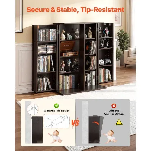 VEVOR Medienregal, 4-Ebenen DVD-Regal, 610x368x846 mm Medienschrank, Multimedia-Aufbewahrung für CDs, DVDs, Bücher, Spiele, CD-Regal für Wohnzimmer, Homeoffice, Aufnahmeraum, Braun – Bild 3
