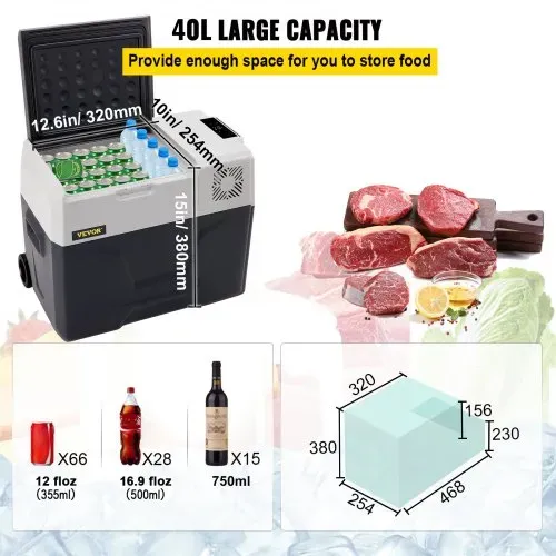 VEVOR Kompressor-Kühlbox 40 L mit App-Steuerung und Rädern für Unterwegs, -20 bis 20 °C, 12/24 V DC und 120/240 V AC, Tragbarer Auto-Kühlschrank mit USB-Anschluss für Camping, Wohnmobil, Boot und Lkw – Bild 2
