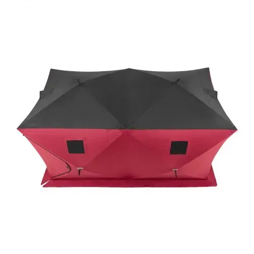 VEVOR Eisangelzelt Eisfischerzelt für 6-8 Personen 3,6x1,8x2m Eisschutzzelt, Angelzelt für Winterfischen, 6,27 m² Fläche, 300D Oxford-Gewebe, Hub-Style-Zelt mit Ankern, Seile, Tragetasche, Rot/Schwarz – Bild 10