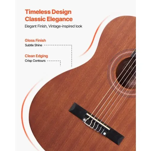VEVOR Konzertgitarre, 900 mm, Klassikgitarren-Starterset für Anfänger, mit Nylonsaiten, Gigbag, Gurt, Stimmgerät, zusätzlichen Saiten, Plektren, Kapodaster, Sapeli & Palisander, Natur – Bild 3