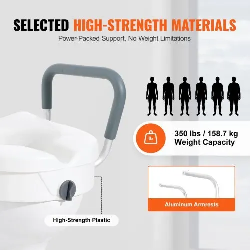 VEVOR Toilettensitzerhöhung WC Sitzerhöhung für Senioren 127 mm, erhöhter Toilettensitz einstellbar, Toilettenaufsatz für Senioren, Sitzerhöhung Toilette mit Griff, Toilettensitzerhöhungen Weiß – Bild 5