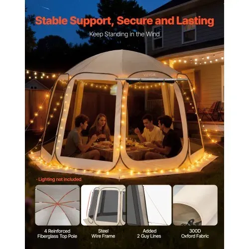 VEVOR Campingzelt, 365,76x335,28x230 cm, Pop-up-Zelt mit ausziehbarer Markise, Partyzelt für 10–12 Personen, inkl. Tragetasche & Netz-Seitenwände, für Terrasse & Outdoor-Aktivitäten, Beige – Bild 4