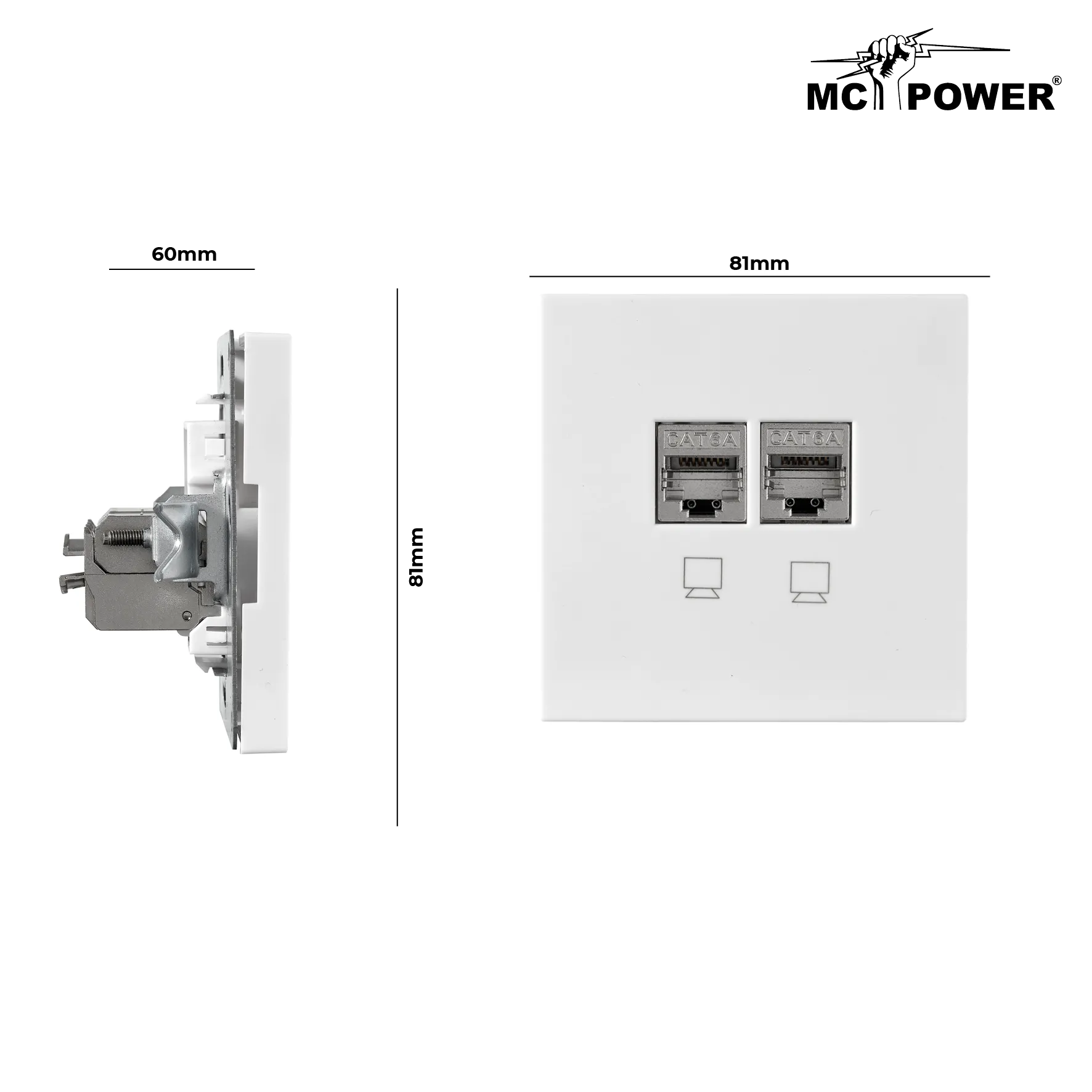 Netzwerk-Dose McPower ''Shallow'' CAT6A, UP, weiß, vollgeschirmt – Bild 3