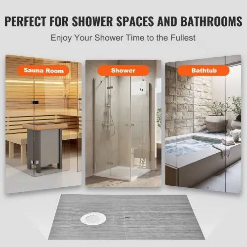 VEVOR Duschrand-Set, 1524 x 965 x 28 mm, großes Duschwannen-Set mit 16,5 cm versetztem Abfluss, leichte EPS-Duschinstallations-Sets mit 2 wasserdichten Tüchern, Duschwannen-Neigungsstangen – Bild 5