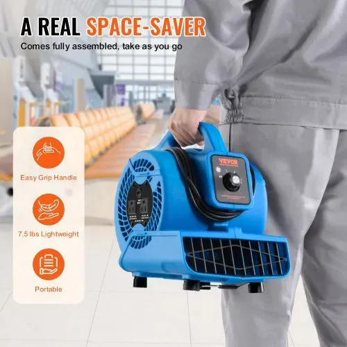 VEVOR Bodengebläse, 1360 U/min, 600 CFM, Luftbeweger zum Trocknen und Kühlen, tragbarer Teppichtrockner-Ventilator mit 4 Blaswinkeln, 3-Gang-Einstellung, für Hausmeister, Haushalt, Sanitär, gewerbliche Nutzung – Bild 4