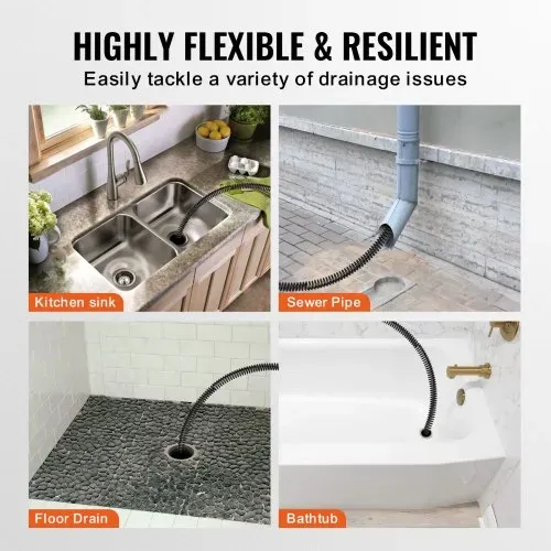 VEVOR Rohrreinigungsspirale 30 m x 16 mm, professionelles Rohrreinigungskabel mit 7 Schneidern für 20-100 mm Rohre, Hohlkern-Kanalisationsspirale für Spüle, Bodenablauf, Toilette – Bild 5