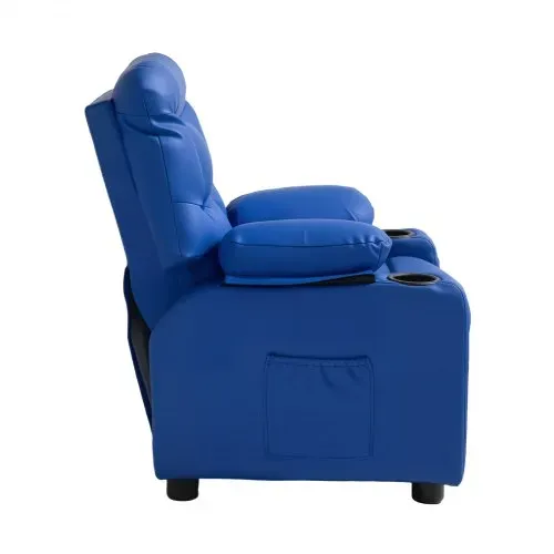 VEVOR Kindersofa mit Getränkehaltern und Seitentaschen, Kindersessel mit 107° bis 126° Verstellbarer Rückenlehne & Fußstütze, Liegesessel aus PU-Leder mit Fußstütze, Geeignet für Kinder (Blau) – Bild 9
