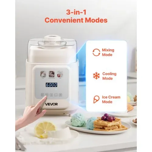 VEVOR automatische Eismaschine mit eingebautem Kompressor 1 L kein Vorgefrieren, Gelato und Ice Cream Maker mit 4 Modi, elektrischer Eismaschine Frozen Yogurt Sorbet Maker Weiß VEVOR automatische Eismaschine mit eingebautem Kompressor 1 L kein Vorgefrieren, Gelato und Ice Cream Maker mit 4 Modi, elektrischer Eismaschine Frozen Yogurt Sorbet Maker Weiß