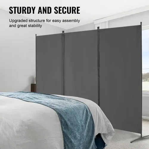 VEVOR Raumteiler 3 Paneele Raumteiler 260 x 184 x 52 cm, faltbarer Sichtschutz & tragbarer Trennwandteiler zur Raumtrennung, freistehende Raumteiler für Büro Schlafzimmer Arbeitszimmer, Grau – Bild 3