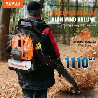 VEVOR Laubbläser als Rucksack, 63 CC 2-Takt Benzin-Laubbläser mit 1,89 l Kraftstofftank, 1110 CFM Luftvolumen, 220 MPH Geschwindigkeit, ideal für Rasenpflege, Laubreinigung und Schneeräumung VEVOR Laubbläser als Rucksack, 63 CC 2-Takt Benzin-Laubbläser mit 1,89 l Kraftstofftank, 1110 CFM Luftvolumen, 220 MPH Geschwindigkeit, ideal für Rasenpflege, Laubreinigung und Schneeräumung
