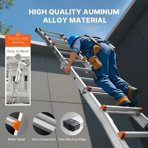 VEVOR Teleskopleiter mit A-Rahmen, 5120 mm, kompakte Aluminium-Ausziehleiter, multifunktionale, zusammenklappbare Wohnmobilleiter, für Hausaufgaben, Treppen, Innen- und Außendächer, 150 kg Tragkraft – Bild 5