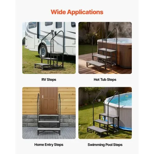 VEVOR Wohnmobiltreppe mit 2 Handläufen (3 Stufen), Standtreppe mit 300 kg Tragkraft, Außentreppe mit Rutschfester Matte für Senioren/Haustiere, Trittstufe für Camper, Mobilheim, Veranda, Pool und Spa – Bild 5