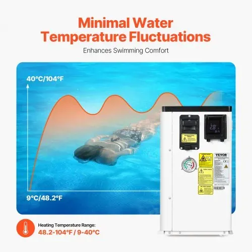 VEVOR Elektrische Pool-Wärmepumpe, 2,51–11,38 kW Heizleistung, energiesparende Poolheizungen mit variabler Frequenz für 25–50 m³ Aufstellpools, Heiz- und Kühlpool-Warmwasserbereiter AC 220–240 V 50 Hz – Bild 2