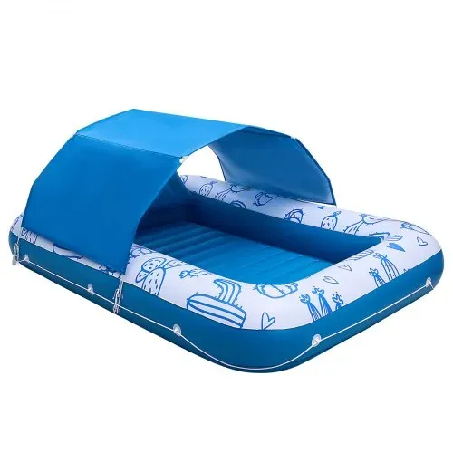 VEVOR Aufblasbare Schwimmmatratze 208 x 140 cm, Luftmatratze Pool mit Abnehmbarem UPF 50+ Sonnendach, 250 kg Belastbare Badeinsel für 2 Personen, inkl. Kissen Handy- & Getränkehalter für Pool & Meer – Bild 8