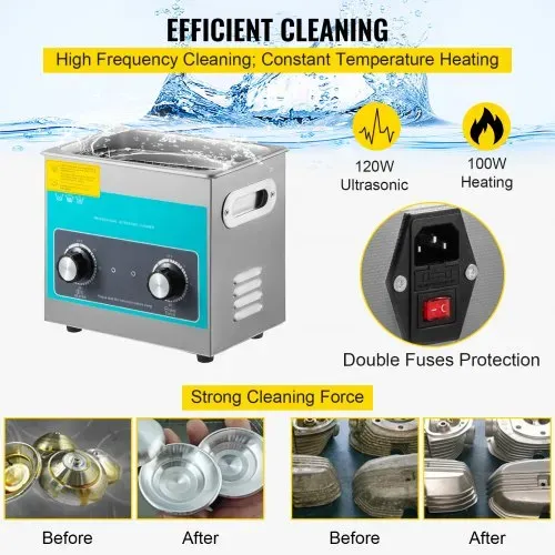 VEVOR 3L Knob Control Digital Ultraschall Reiniger 40kHz Ultrasonic Cleaner Edelstahl, 24 x 14 x 10 cm Schmuck Reinigung Ultraschall Ultraschallreinigungsgerät Brille Reinigungsgerät Heater Timer – Bild 3