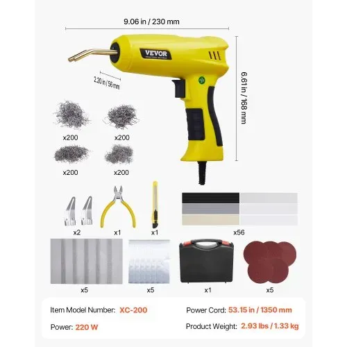 VEVOR Kunststoff Schweißgerät, 220 W Kunststoff Reparatur Set mit 800 Heißklammern & 56 Schweißstäben, Schweißpistole mit LED-Licht, Tragetasche für Kajaks, Spielzeuge, Auto-Stoßstangenreparatur – Bild 6