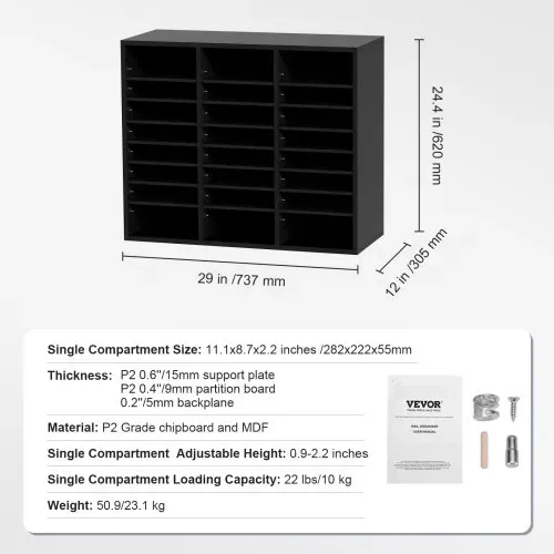 VEVOR Briefablage Schreibtisch Organizer 997 x 305 x 680 mm, 2,3–5,6 cm Einstellbar A4 Stapelbar Quer, Papierablage, Aufbewahrung Schreibtisch Ablagesystem Organisation, Ablage (Schwarz, 3 x 8 Fächer) – Bild 6