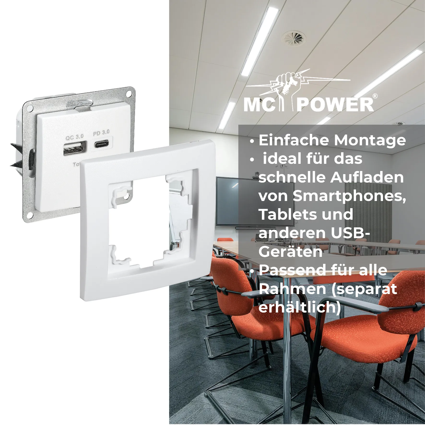 USB-Ladedose McPower ''Flair'' 2-fach, USB-C, PD 3.0 20W, weiß – Bild 5