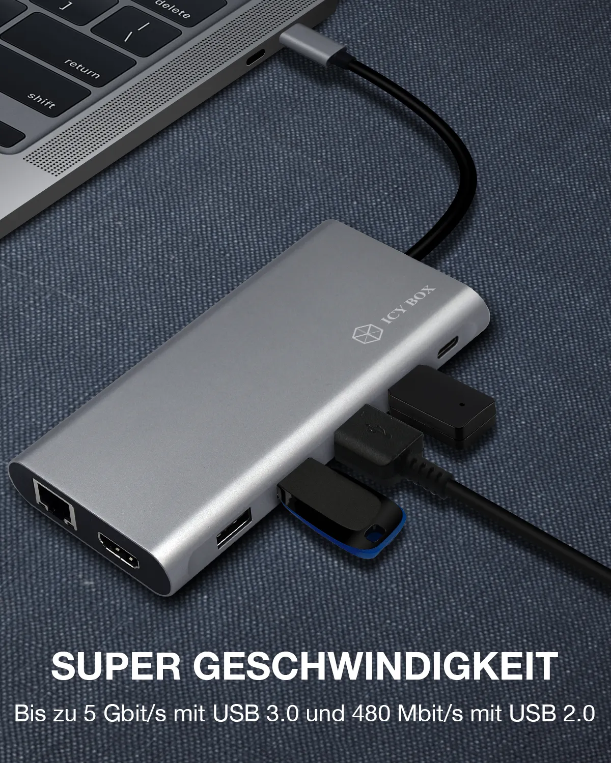 ICY BOX IB-DK4050-CPD, 12 in 1 USB Type-C® Notebook DockingStationk 2x HDMI 4K60Hz, 1x DP 4k60Hz – Bild 6