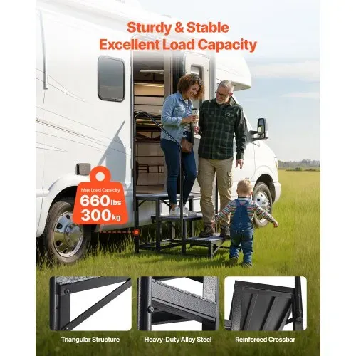 VEVOR Wohnmobiltreppe mit 2 Handläufen (3 Stufen), Standtreppe mit 300 kg Tragkraft, Außentreppe mit Rutschfester Matte für Senioren/Haustiere, Trittstufe für Camper, Mobilheim, Veranda, Pool und Spa VEVOR Wohnmobiltreppe mit 2 Handläufen (3 Stufen), Standtreppe mit 300 kg Tragkraft, Außentreppe mit Rutschfester Matte für Senioren/Haustiere, Trittstufe für Camper, Mobilheim, Veranda, Pool und Spa