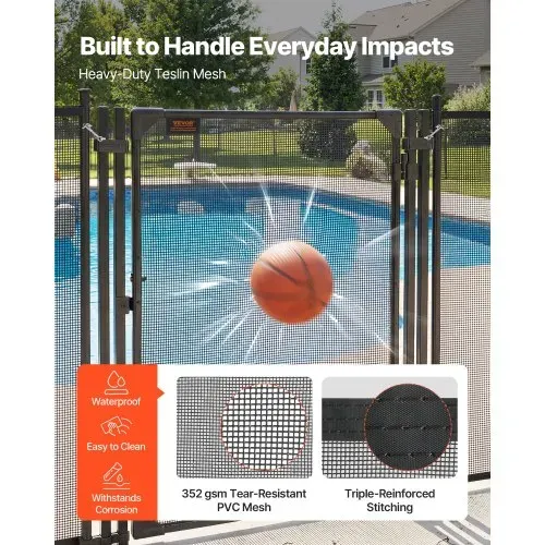 VEVOR Poolzaun Tor 1,2x0,75 m, Tür für Poolschutzzaun Kinderschutzzaun, Sicherheitstor-Set mit Metallriegel, 352 g/m² Teslin-PVC-Gewebe, Vierkantrohr, Abschließbar, für Schwimmbecken, Schwarz – Bild 3