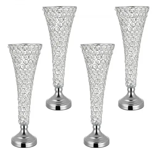 VEVOR 4 Stk. Hochzeitsvasen Tafelaufsatz Blumenvasen für Hochzeit 51 cm Hoch, Metall Tafelaufsatz Vasen mit Kristall Blumenständern, Trompete Vase für Hochzeiten Party Jubiläumsfeier Zeremonie, Silber – Bild 8