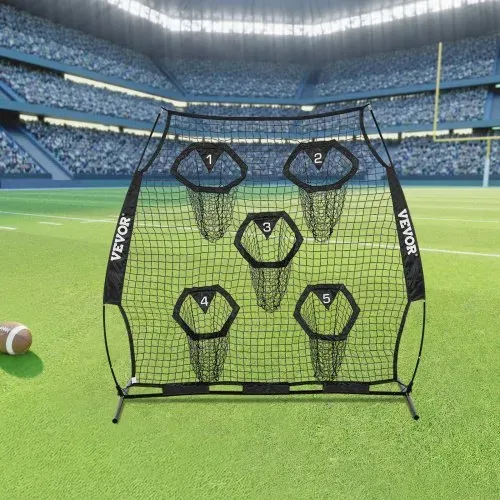 VEVOR Fußballtrainer Wurfnetz Übungsnetz (208 x 91 x 189 cm) mit 5 Zieltaschen & tragbarer Aufbewahrungstasche & Guren & knotenlosem Netz, Training für die Passgenauigkeit des Quarterbacks, schwarz – Bild 7