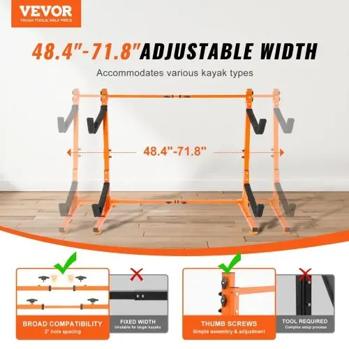 VEVOR Kayak Halterung Kajak Aufhänger 1265 x 788 x 1380 mm, Freistehender Kajakständer 2 Kajaks 1230–1825 mm Breitenverstellbereich, Kajak Aufbewahrungsregal Robuste Kajak-Aufbewahrungshaken VEVOR Kayak Halterung Kajak Aufhänger 1265 x 788 x 1380 mm, Freistehender Kajakständer 2 Kajaks 1230–1825 mm Breitenverstellbereich, Kajak Aufbewahrungsregal Robuste Kajak-Aufbewahrungshaken