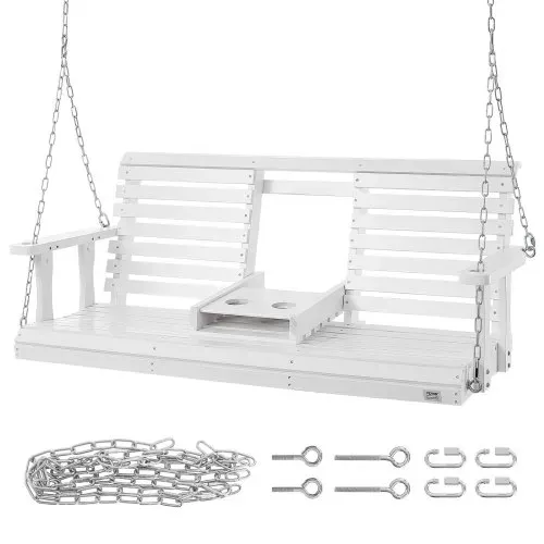 VEVOR Hollywoodschaukel Zedernholz, 1523x710x600mm, Terrassenschaukel für Hof und Garten, verbesserte Tragkraft von ca. 400 kg, robuste Schaukelstuhlbank mit Aufhängeketten für den Außenbereich, weiß – Bild 8