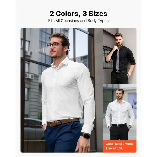 VEVOR Herrenhemd XL, Langarmhemd, knitterfrei, Freizeithemden, Bügelfrei, Businesshemden, weicher Stretch-Stoff für Business, Freizeit oder formelle Anlässe, Arbeit, Hochzeit, Abendessen, Weiß – Bild 5