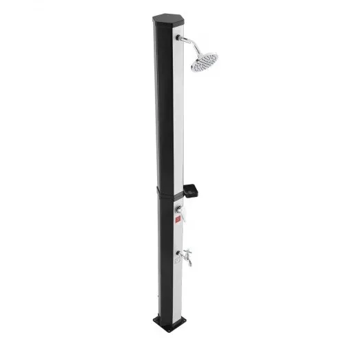 VEVOR Solardusche 35 L, Gartendusche 2160 mm, Außendusche mit Fußarmatur & Seifenablage, Warm- & Kaltwasserregulierung, max. 60°C, Campingdusche für Garten, Poolbereich, Strandpool, Schwarz/Silber – Bild 10