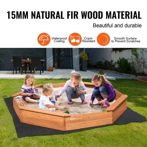 VEVOR Holzsandkasten mit Abdeckung, achteckiger Sandkasten, Sandgrube mit 4 Sitzplätzen & Bodenauskleidung, Kindersandkasten für den Garten, Geschenk für Jungen & Mädchen im Alter von 3–12 Jahren – Bild 2