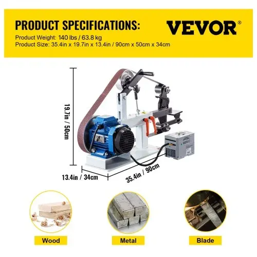 VEVOR Bandschleifmaschine 1500 W Band und Scheiben Schleifmaschine 5,08 x 208,28 cm Riemengröße Bandschleifmaschine 1 Phase in 3 Phase Schleifgerät 427 X 30,5 cm Gummischeibe Band-Tellerschleifer – Bild 6