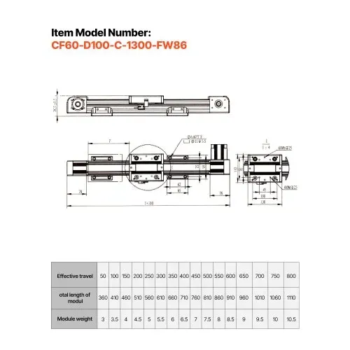 VEVOR Linearführung, Linearantrieb, CNC-Linearbewegungs-Tischantrieb mit Nema34-Schrittmotor, 1300 mm Hub, Hochgeschwindigkeitsmotor, für Graviermaschinen, CNC-Fräsmaschinen & 3D-Drucker – Bild 6