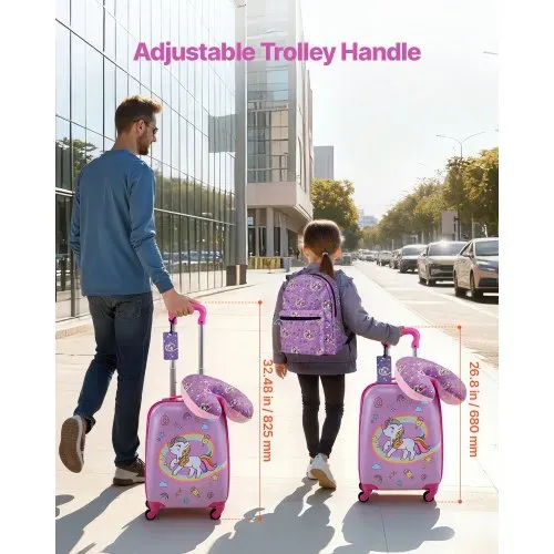 VEVOR 5 tlg. Kinderkoffer Set, 457,2 mm, Hartschalenkoffer mit Kindertrolley, Rucksack, Nackenkissen, Lunchbox & Kofferanhänge, Kofferset fürJungen & Mädchen, praktisch für Reisen Fliegen (Einhorn) – Bild 4
