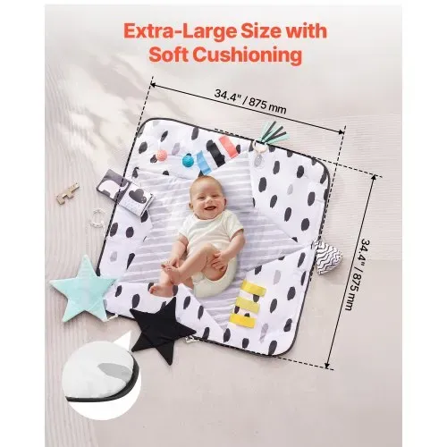 VEVOR Spielmatte 875x875x440 mm, Erlebnisdecke mit 6 sensorischen Spielzeugen, 2 Touch-Bällen & weichem Stoff zur Entwicklung sensorischer & motorischer Fähigkeiten, für 0–18 Monaten Kinder – Bild 3