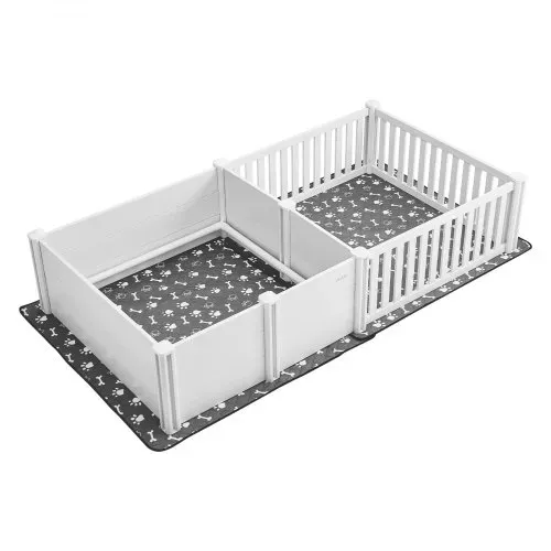 VEVOR Wurfkiste für Hunde, 237x123x46 cm, Welpenlaufstall aus Kunststoff-PVC mit höhenverstellbarer Tür & waschbarer Pipi-Unterlage, 2-Raum-Layout, Welpenkiste für extra große Hunde, Milchweiß – Bild 10