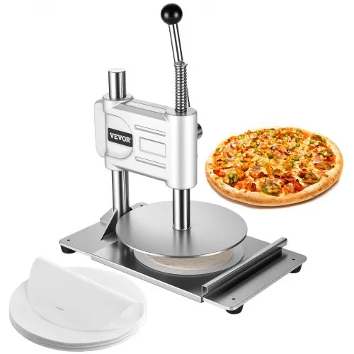 VEVOR manuelle Pizzateigpresse 241,3 mm Gebäck-Pressplatte, Brotpresse aus Edelstahl, kommerzieller Chapati Presse, 5 mm Dicke Formmaschine mit Griff & 100 Stk. Pergamentpapier, Pizza-Teigrolle VEVOR manuelle Pizzateigpresse 241,3 mm Gebäck-Pressplatte, Brotpresse aus Edelstahl, kommerzieller Chapati Presse, 5 mm Dicke Formmaschine mit Griff & 100 Stk. Pergamentpapier, Pizza-Teigrolle