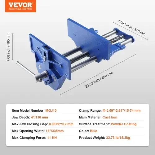 VEVOR Schraubstock für Holzarbeiten 110mm Spanntiefe 335mm Öffnungsbreite Parallelschraubstock aus Gusseisen pulverbeschichtet 11KN Spannkraft Φ15-74mm Spannbereich Ideal für Holzbearbeitungsstudios – Bild 6