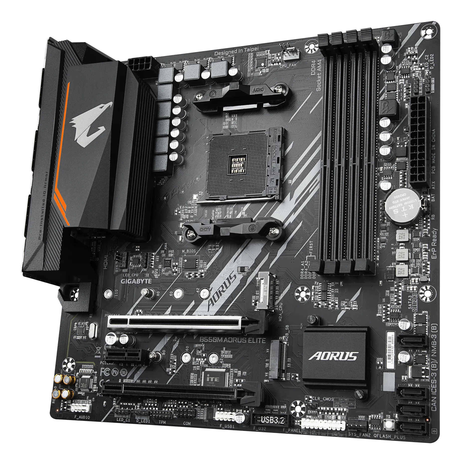 GIGABYTE B550M AORUS ELITE Mainboard – AMD Ryzen 5000 CPUs, 5+3 Phasen VRM, bis zu 4733 MHz DDR4, 1xPCIe 4.0 + 1xPCIe 3.0 M.2, 1GbE LAN, USB 3.2 Gen 1 – Bild 4