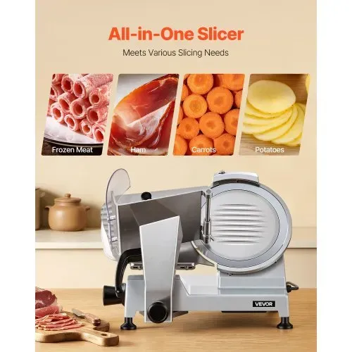VEVOR Elektrische Aufschnittmaschine 250 mm Klinge, 240 W Allesschneider Fleischschneidemaschine mit Integriertem Schärfer und 0-12 mm Einstellbarer Schnittstärke, für Gefrorenes Fleisch Schinken – Bild 4