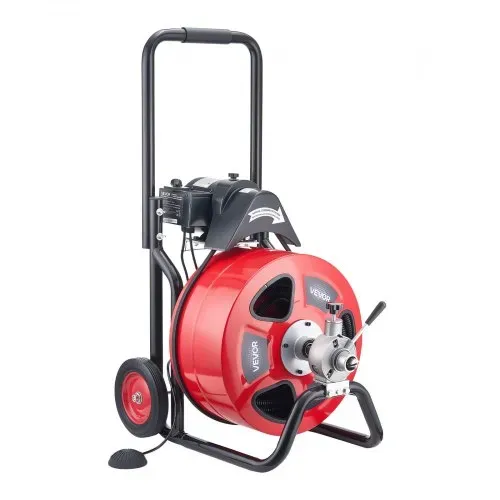 VEVOR Rohrreinigungsmaschine mit Automatischem Vorschub, 30m x 19mm Rohrreinigungsspirale mit Rollen, Elektr. Abflussreiniger für 100-200mm Rohre, Rohrreinigungsgerät für Abflüsse Toilette Waschbecken – Bild 9