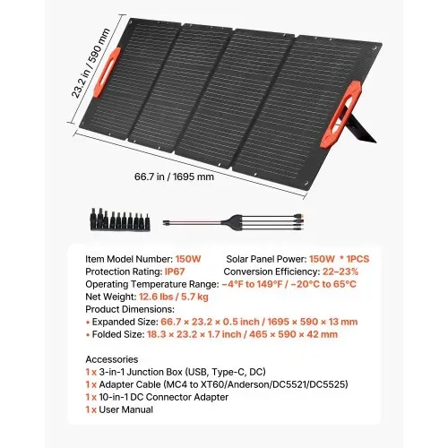 VEVOR Monokristalline Solarmodule 150 W Faltbar, tragbares ETFE-Mono-Solarpanel-Ladegerät mit MC4-Ausgang, Typ-C-, QC3.0-USB- & DC-Anschlüssen, IP67 wasserdicht für Powerstations, Camping & Wandern – Bild 6