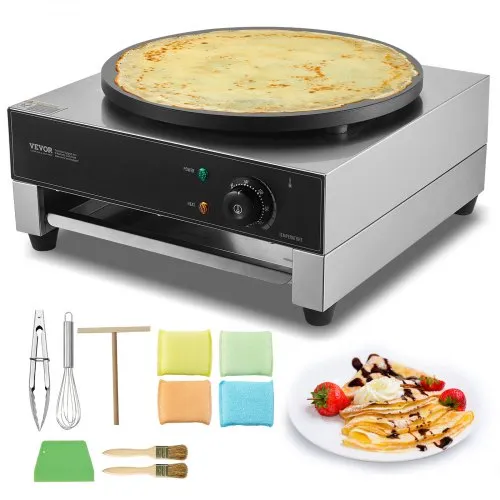 VEVOR elektrischer Crepemaker Crepe-Maschine 3000 W flache Crepe-Grillplatte 40 cm, antihaftbeschichteter fannkuchenherd aus Edelstahl, runder Cerealien-Pfannkuchenherd, Temperaturregelung VEVOR elektrischer Crepemaker Crepe-Maschine 3000 W flache Crepe-Grillplatte 40 cm, antihaftbeschichteter fannkuchenherd aus Edelstahl, runder Cerealien-Pfannkuchenherd, Temperaturregelung